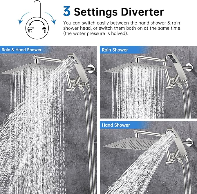 G-Promise All Metal 12 Inch Dual Shower Head with Handheld Combo, Rain Shower Head, with 16 Stage Shower Filter For Hard Water, Reduces Chlorine and Fluoride, Improves Dry Skin (Brushed Nickel)