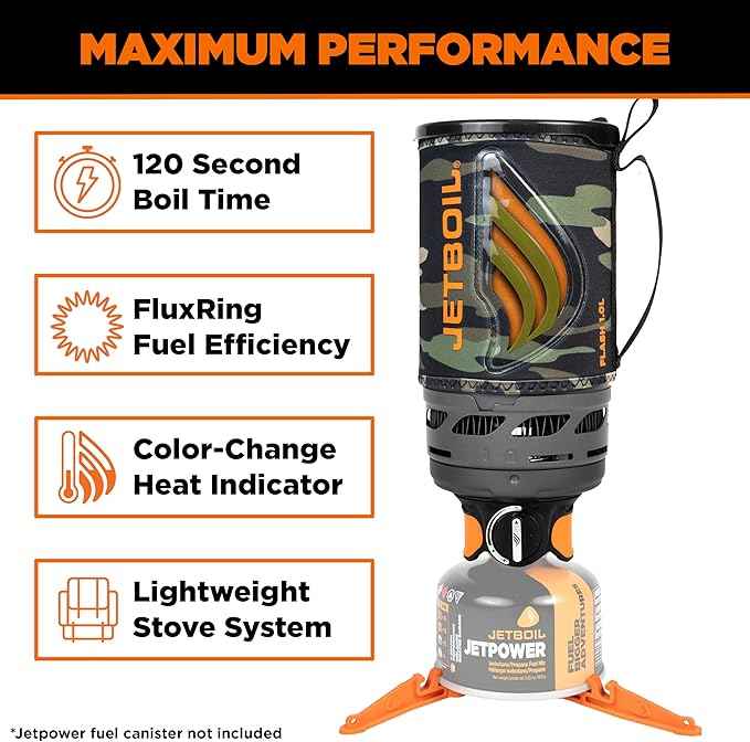 Jetboil Flash Portable Fast Boil Stove for Camping and Backpacking with 1-Step Auto Ignition, Propane/Isobutane Burner with Cooking Cup