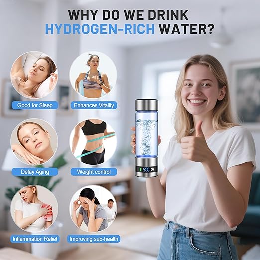 snawowo Hydrogen Water Bottle with LED Display, Stainless Steel, 460ml Capacity, Digital Timer, SPE/PEM Electrolysis Technology, Wellness Enhancement for Fitness and Daily Hydration