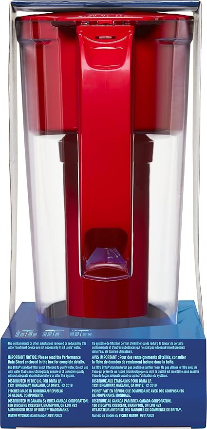 Brita Water Filter Pitcher for Tap and Drinking Water with 1 Standard Filter, Lasts 2 Months, 6-Cup Capacity, BPA Free, Red