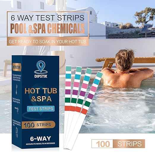 Pool & Spa Test Strips - 6 in 1 Water Test for pH, Hardness, Bromine, Chlorine, 100 Counts