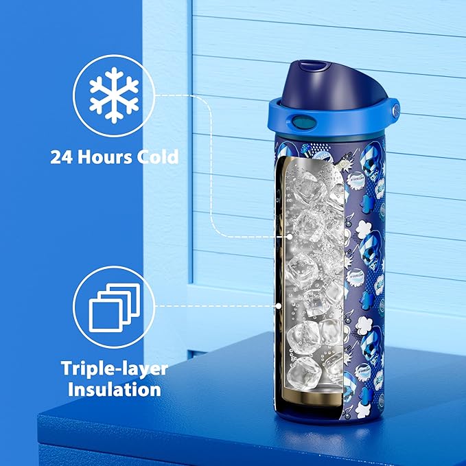 24 oz Insulated Water Bottle with Straw: Meoky Stainless Steel Water Bottle with 2-in-1 Lid - Leak Proof, Cold for 24 Hours, Protective Silicone Base, BPA-Free for Travel Gym, Spooky Fun