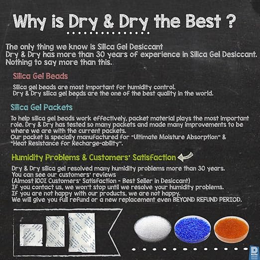 Dry & Dry 100 Gram [20 Packets] Silica Gel Packets Desiccants, Silica Packets - Rechargeable Silica Gel Packs, Desiccants Packets, Silica Gel