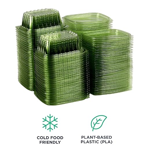 ECO PRODUCTS Compostable 12oz Rectangular Deli Containers With Lids, Case of 300, Veridian Clear Green Meal Prep, Made from PLA, A Renewable Material Made from Plants, One Lid Fits All