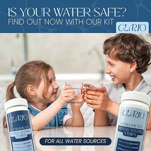 Clario - 24 in 1 Water Tester for Drinking Water - Water Hardness Test Kit for Aquarium, Well, Pool, and Hot Tub - 100 Complete Drinking Water Test Kit - Detects Lead, Chlorine, pH, Hardness and More