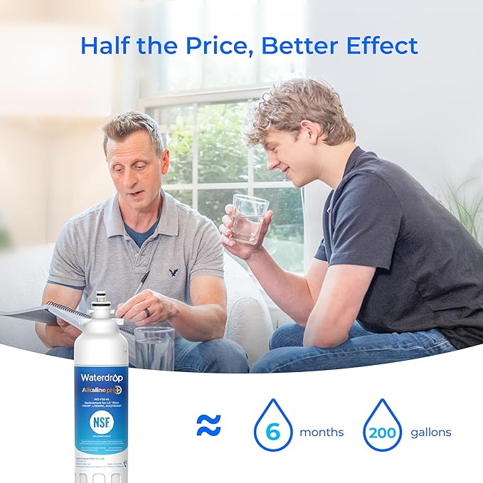 Waterdrop 𝐀𝐥𝐤𝐚𝐥𝐢𝐧𝐞 ADQ73613401 Water Filter, 𝐄𝐧𝐡𝐚𝐧𝐜𝐞𝐬 𝐩𝐇, Replacement for LG® LT800P®, ADQ73613402, ADQ75795104, LSXS26326S, LMXC23746S, LSXS26366S, LSXS26386D, 2 Filters - AquaVibe