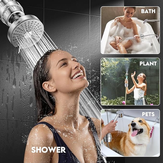 Filtered Shower Head - for Healthier Skin & Hair | 3 Mode High Pressure Shower Head with 25-Stage Filtration | Removes 99.945% of Chlorine & Heavy Metals | Anti-Chlorine Shower Head COMBO