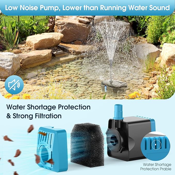 Antfraer Solar Pond Filter with Water Pump 10W, Solar Pond Pump with Water Shortage Protection & 6.6FT PVC Tubing/16.5FT Cord, Pond Filter for Outdoor Small Pond Waterfall Garden Fountain DIY