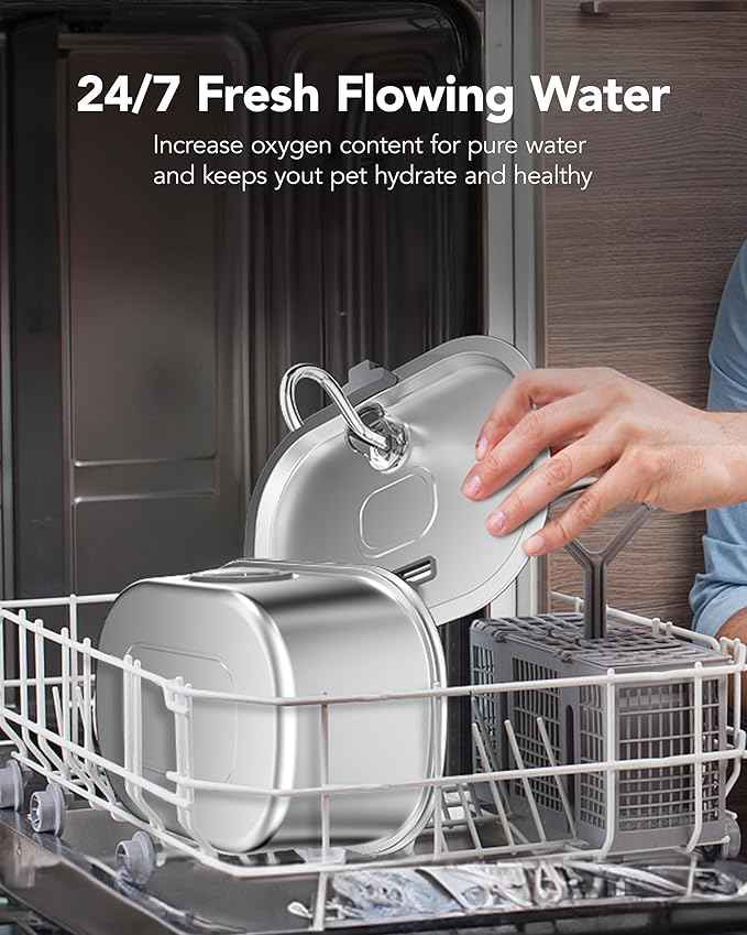 Cat Water Fountain with Water Level Window, HICC PULE 108oz/3.2L Stainless Steel Automatic Pet Water Fountain, Dishwasher Safe Dog Water Dispenser with Ultra-Quiet Pump, Multi-Filtration System