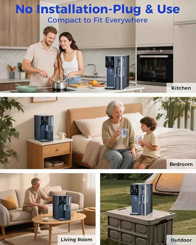CT910H Reverse Osmosis Water Filter Countertop, 3S Instant Hot RO Water Filtration System, 7-Stage Water Purifier with Portable Pitcher, NSF/ANSI 372,42,58, Reduce TDS PFAS, No Installation