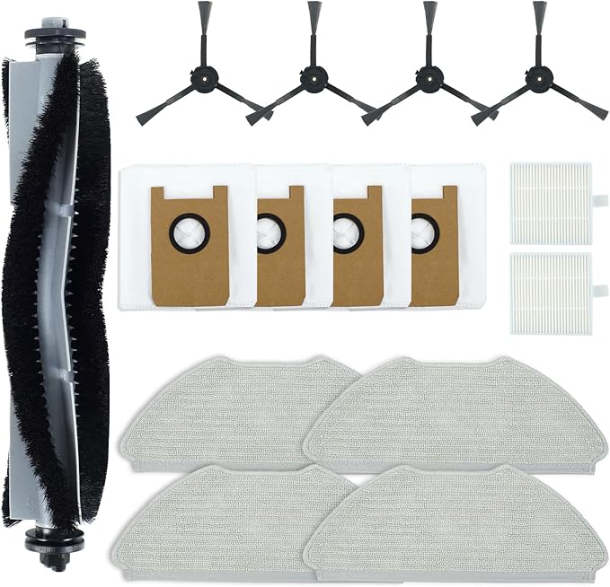 T20 Accessories Replacement Compatible with Airrobo T20+ Robot Vacuum Cleaner, 1 Main Brush, 2 HEPA Filters, 4 Dust Bags, 4 Mop Pads, 4 Side Brushes, T20+ Replacement Parts - AquaVibe