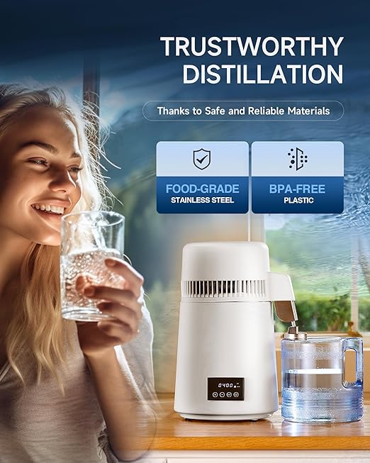 CO-Z 1.1 Gallon Water Distiller, 4L Distilled Water Machine with Timer & Reservation, 750W Distilled Water Maker for Drinking Water Purification, Countertop Water Distiller for Home Office Travel More