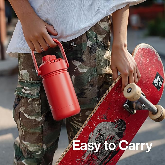 Kids Insulated Water Bottle with Straw - 12oz Stainless Steel Water Bottle with Dual Spouts, Leak-Proof, BPA-Free, Double Wall Vacuum Keeps Cold for 24 Hours for Sports, Travel, School (Cream Moon)