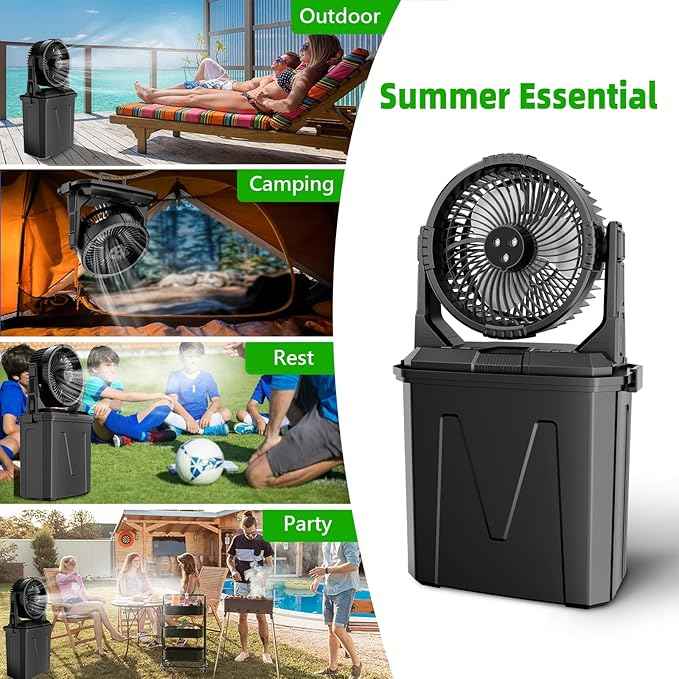 GHORA Portable Misting Fan with 9L Water Tank & 20000mAh Battery, Remote Control, 4 Speed Levels, 4 Misting Modes, RGB LED Lights - Indoor/Outdoor Cooling Fan for Camping, Patios, Garden, Travel