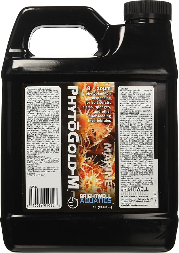 Brightwell Aquatics PhytoGold M - Phytoplankton Suspension for Soft Corals, Clams, Sponges & Their Allies, 2 Liter - AquaVibe