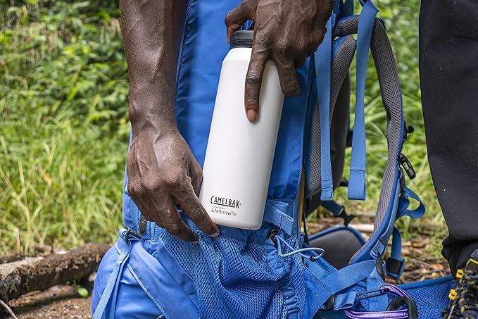 CamelBak Eddy+ Bite Valve Stainless Steel Water Bottle with Water Filter by LifeStraw Navy, 32oz