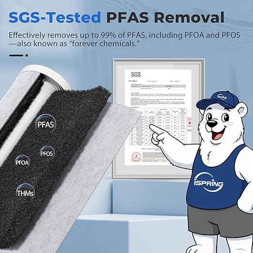iSpring PFAS & Heavy Metals Whole House Water Filter System, SGS-Tested to Reduce Up to 99% PFOA & PFOS 3-Stage Filtration Removes Sediment, Lead, 20” x 4.5” Filters 1” Inlet/Outlet Model: WGB32B-PFKS