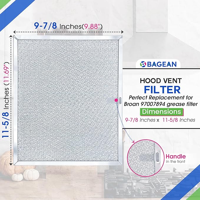Bagean Stove Hood Vent Filters 9.9" x 11.7" 97007894 Compatible with Broan Range Hood Filter Replacement - Fit's Nutone Kitchen Exhaust Fan Filter Screen - Blocks Grease & Filters Oven Air (2-Pack) - AquaVibe