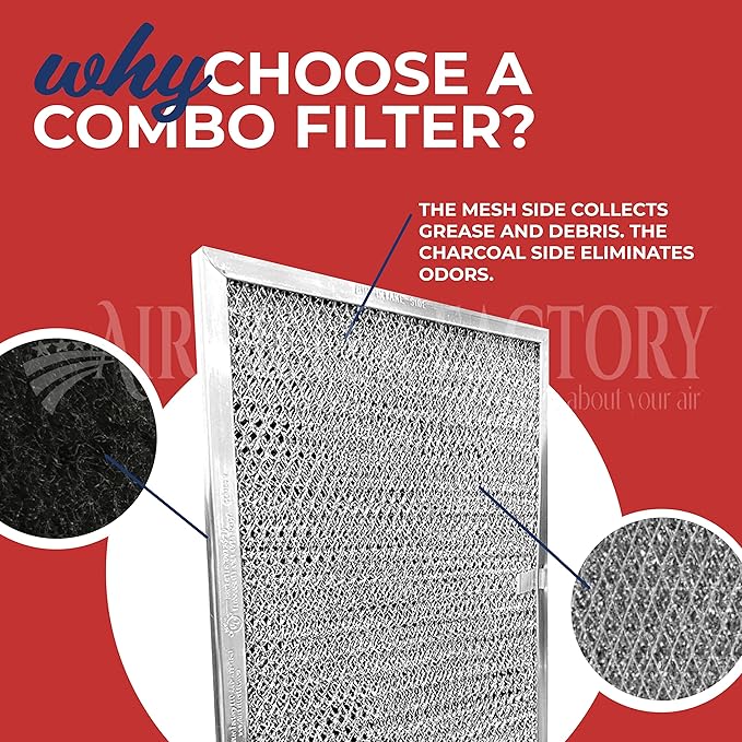 Air Filter Factory Range Hood Filter BPQTF, 99010317, QT2000, WA6500, WA65F, S99010317 Replacement For Broan Nutone Aluminum Grease Mesh Charcoal Carbon Combo Filter 11-1/4" X 11-5/8" X 3/8" 2-Pack