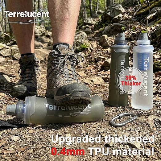 750ML Collapsible Water Bottle with Filter, Squeeze Filtered Water Bottle, BPA-Free, Dual Filtration, Ultralight Water Filter System for Hiking, Camping, Backpacking (Gray, 25.4 OZ)