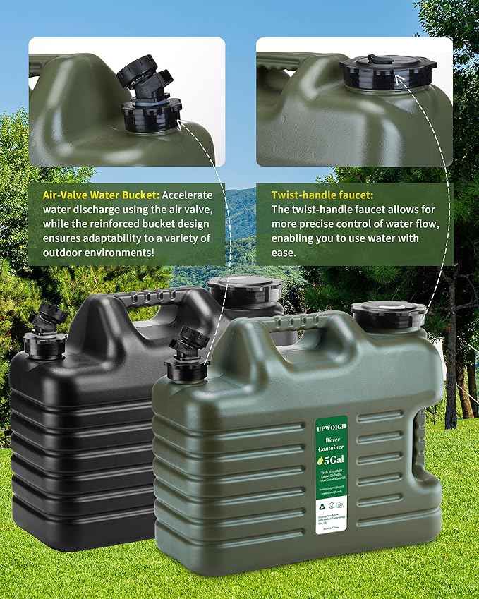 5 Gallon Water Jug, Thickened Water Storage Overlanding Gear Containers, Camping Essential Truly Leak-Proof Green Water Tank,BPA Free Portable Emergency Water Can for Outdoors Hiking RV