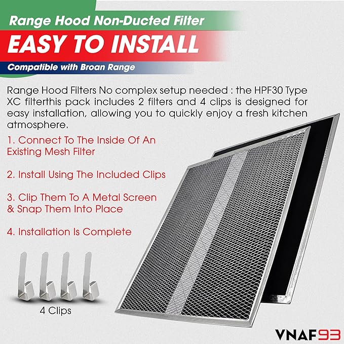 Upgraded For HPF30 Broan Range Hood Filters, Compatible With Broan Charcoal Filter HPF 30, Charcoal Filter 99010308 S97020466, 14.6” x 12.8” x 0.14” Traps Odors Type XC - 2 Pack