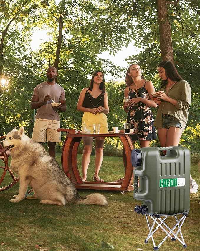 UPWOIGH 5 Gallon Water Jug with Spigot and Folding Stool – Leak-Proof, BPA-Free Portable Green Water Container with Stand, Large Outdoor Storage Tank for Camping, Hiking, RV, Travel, and Emergency Use
