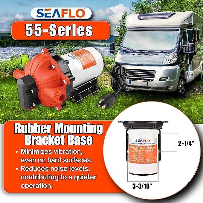 SEAFLO 55 Series 115V AC Automatic Demand Diaphragm Pump – 5.0 GPM, 60 PSI, 5-Chamber Self-Priming Water Pump w/Power Plug for Outlet, RV, Marine & Off-Grid Water Systems, 4-Year Warranty