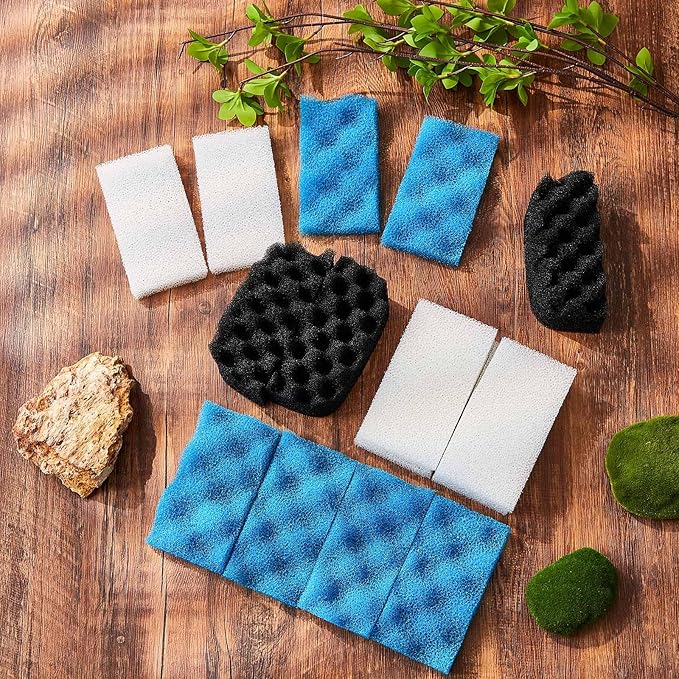 15 Pcs Filters Media Set Compatible with Fluval 106/107 Foam Aquarium Filters, Including Blue White Black Foam for Replacement Filter Media Kit - AquaVibe