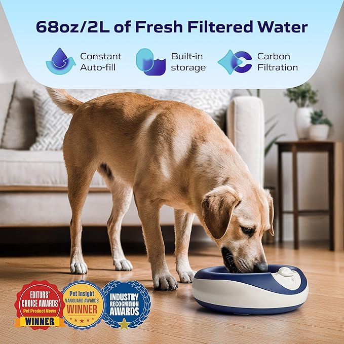 Premium Filtered Portable Dog Autofill Pet Water Dispenser [Upgraded 2026], 2L / 68oz, Noise-Free No Spill Water Bowl for Dogs, No Power Needed, Ideal for Medium & Large Pets