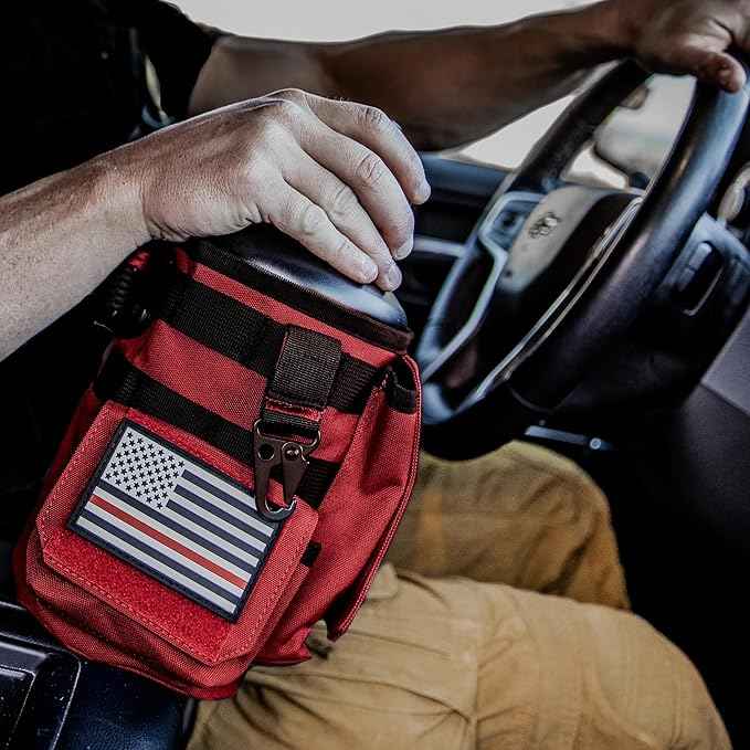 Iron Infidel Battle Bottle - Half Gallon Insulated Water Bottle with Paracord Handle, Large 64 oz Stainless Steel Water Jug with Rugged, Removable Sleeve for Keys, Wallet & Phone (Red Line 2 Liter)