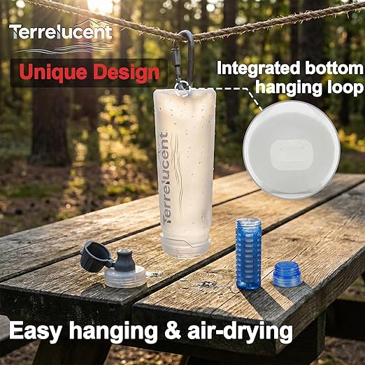 750ML Collapsible Water Bottle with Filter, Squeeze Filtered Water Bottle, BPA-Free, Dual Filtration, Ultralight Water Filter System for Hiking, Camping, Backpacking (White, 25.4 OZ)