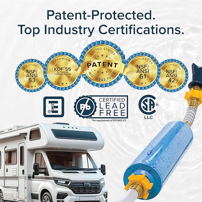 Camco Tastepure RV Water Filter - Advanced 6-Step Patent-Protected Filtration - Camping Essentials for Fresh Drinking Water - 2-Pack of RV Inline Water Filters, Made in USA (40045)