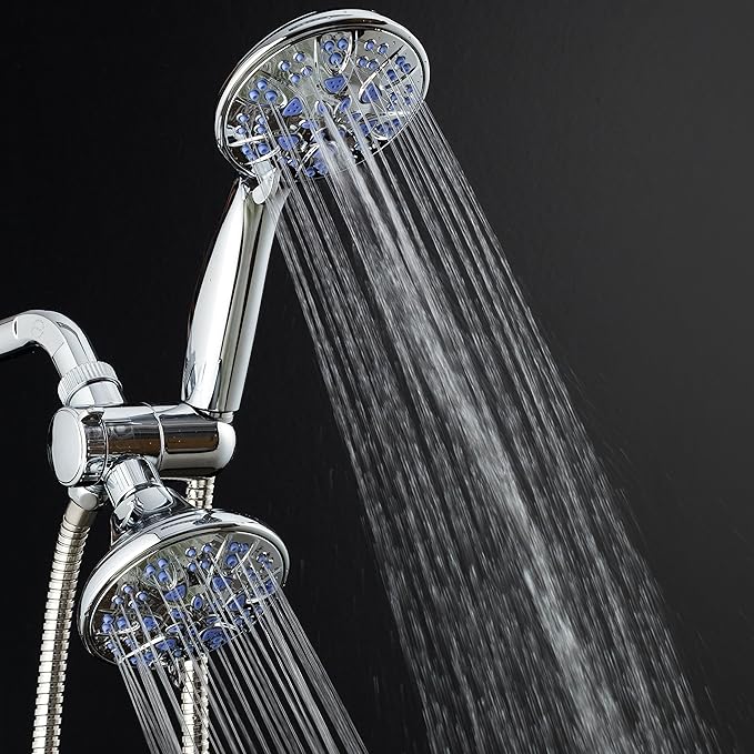 AquaDance for California - Premium High Pressure Antimicrobial 30-setting 3 Way Dual Handheld Shower Head Combo, Stainless Steel Hose, Water Diverter - Chrome Finish