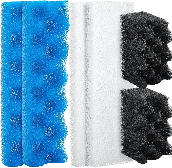 6 Pcs Aquarium Filters Bio Sponge Sets Compatible with Fluval 406/407, Including 2 Blue 2 White 2 Black Bio Sponge for Replacement Filter Media Kit