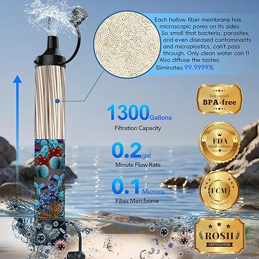 Straw Water Filter, Personal Emergency Water Filtration System, Water Purifier, Outdoor Emergency Survival Gear and Equipment for Hiking Camping Accessories Travel Fishing Preparedness (5PCS)