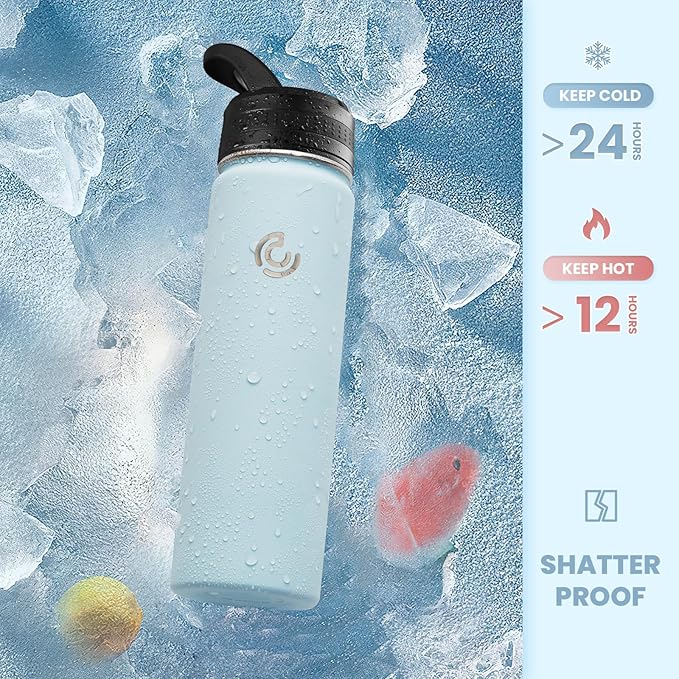 COKTIK 22oz Sports Water Bottle, Stainless Steel Water Bottle for Insulated, Reusable Travel Bottle, With Straw, With Handle Grip for Easy Carrying, Suitable for Cycling, Outdoor Vacations(FOG)