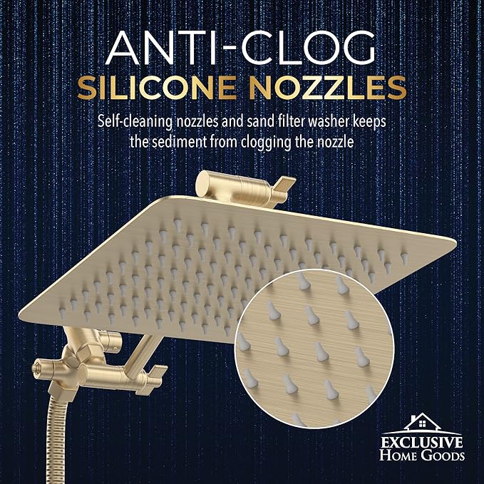 All Metal Shower Head 8" Dual Square Shower Head With Handheld Wand 71in Hose Set, High Pressure Rain Shower Heads Combo, 3-Way Diverter Rainfall Showerhead with Adjustable Extension Arm