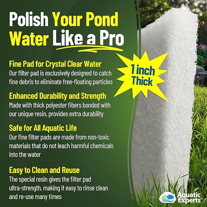 Classic Koi Pond Filter Pad FINE - White Bulk Roll Pond Filter Media, Ultra-Durable Pond Filters for Outdoor Ponds, Reusable Fish Pond Filter Material, USA, Aquatic Experts (3/4" - 1" x 14" x 56")