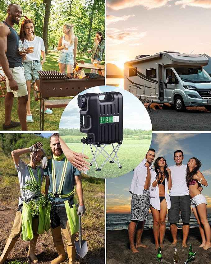 UPWOIGH 5 Gallon Water Jug with Spigot and Folding Stool – Leak-Proof, BPA-Free Portable Black Water Container with Stand, Large Outdoor Storage Tank for Camping, Hiking, RV, Travel, and Emergency Use