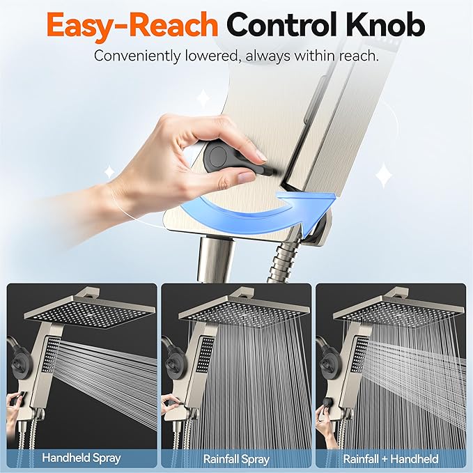 MakeFit Filtered Rain Shower Head with Handheld Combo High Pressure 12'' Rainfall Shower Heads & Hidden Detachable Wand Dual Showerhead Water Softener for Hard Water Easy Filter Replacement