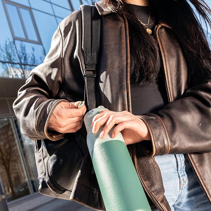 LARQ Bottle Swig Top 34oz - Insulated Stainless Steel Water Bottle With Built-In Silicone Handle | BPA Free | Reusable Water Bottle for Sports, Gym, and Travel, Eucalyptus Green