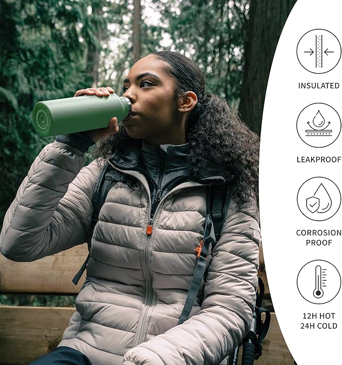 Bambaw 32oz Insulated Water Bottle, Metal Water Bottle Stainless Steel Great for Hiking, Lightweight and Easy to Carry, Durable, Made of High-Grade Stainless Steel (Sage Green)