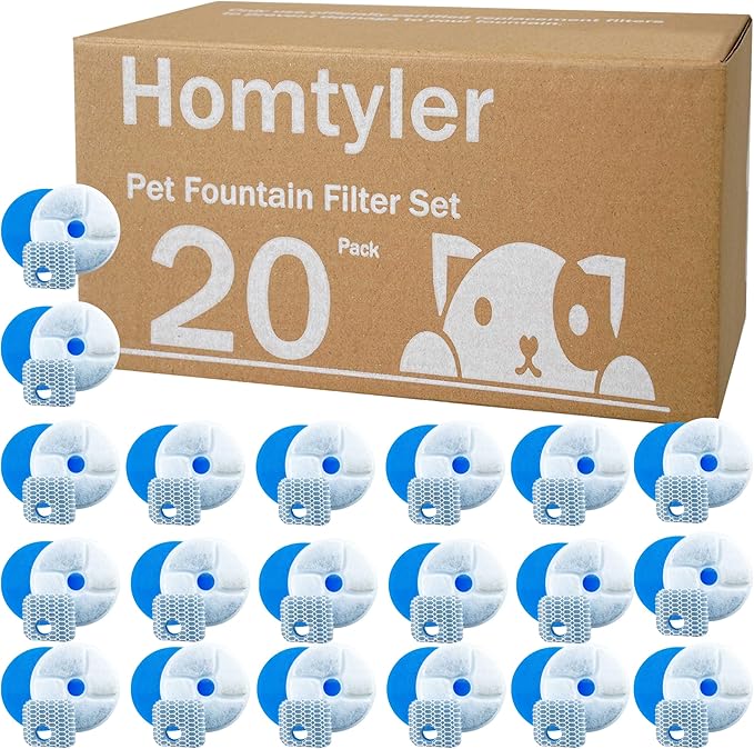 Stainless Steel Cat Water Fountain Filters 10 Pack Cat Fountain Filter Replacement, 3 Triple Filtration System, Activated Carbon Filters for 2.2L/73oz Automatic Pet Water Fountain Filter