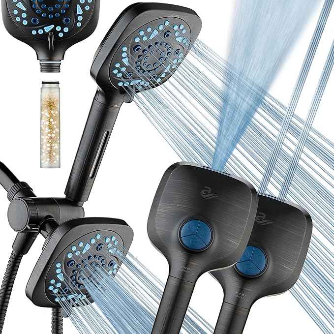 6-way High Pressure 82 Spray Mode Filtered Showerhead Combo - Handheld Shower Head Filters Chlorine to Heal Dry Skin, Revive Hair - Dual Power Wash Cleans Tub, Tile, Pets - Hard Water Softener, ORB