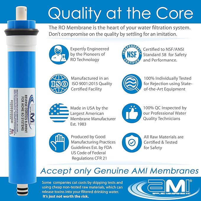 APPLIED MEMBRANES INC. 100 GPD Reverse Osmosis Membrane | RO Membrane Water Filter Replacement for Reverse Osmosis Water Filtration System | 1.8” x 12” Universal Compatibility | Made in USA