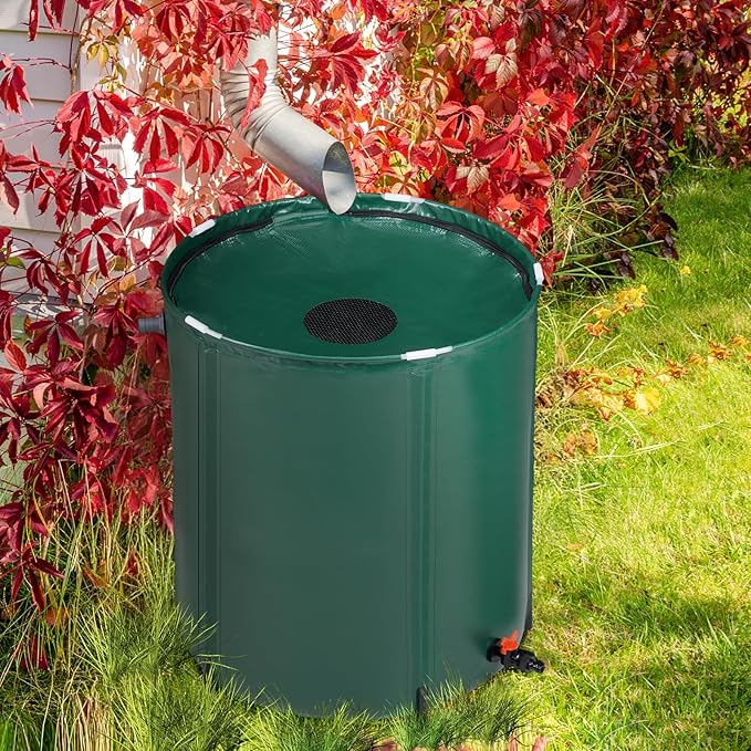VINGLI 66 Gallon Collapsible Rain Barrel, Portable Water Storage Tank, Rainwater Collection System Downspout, Water Catcher Container with Filter Spigot Overflow Kit