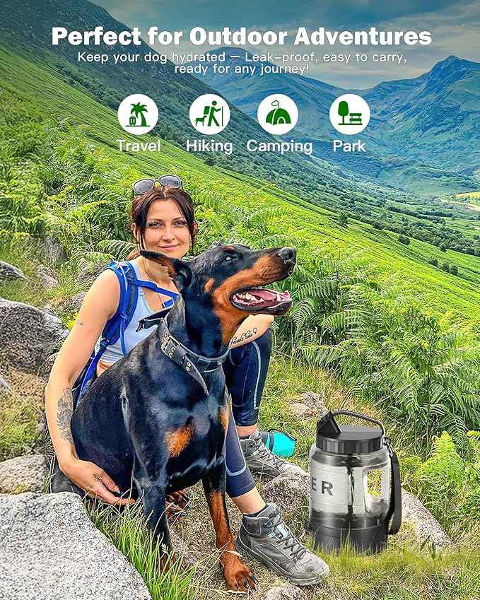 77oz Large Dog Water Bottle Travel - Portable Dog Travel Water Dispenser with Bowl, Ideal for Travelling, Hiking, Camping, Parks, Outdoor, Black