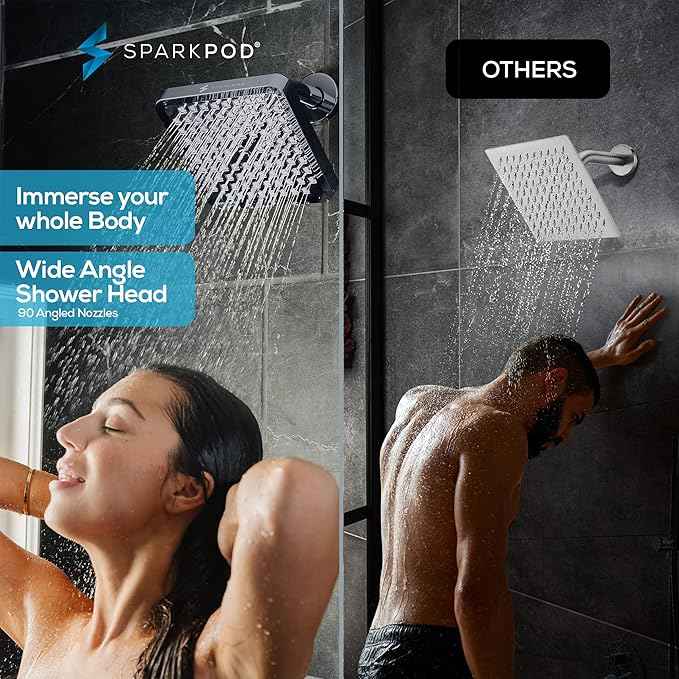 SparkPod Shower Head - High Pressure Rain - Premium Quality Luxury Design - Easy Clean Adjustable Replacement for Your Bathroom Shower Heads (Charcoal Grey, 8 Inch Square)