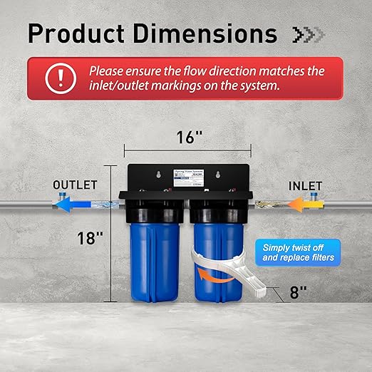 iSpring WGB21B-DS 2-Stage Whole House Water Filtration System, with 10" x 4.5" Sediment CTO(Chlorine, Taste, and Odor) Filter, Anti-Scale polyfilter, 1" Inlet/Outlet